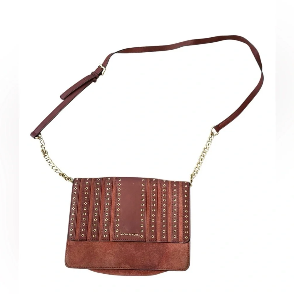Michael Kors Brooklyn Grommet Crossbody Bag in Leather and Suede